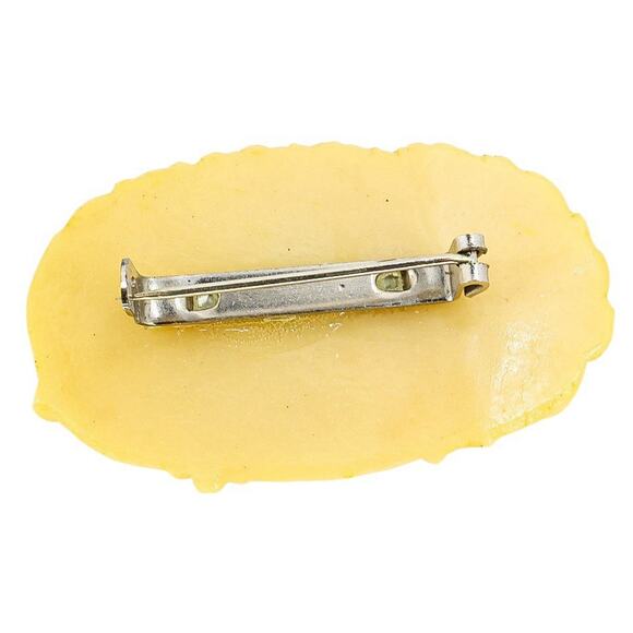 Vintage Yellow Celluloid Floral Brooch Carved Rose Design 1940s Style - Picture 2 of 5